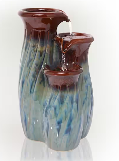 Alpine 3-Tier Glossy Blue Ceramic Vase Tabletop Fountain