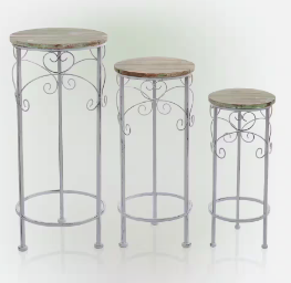 Alpine Weathered Wood and Metal Plant Stand - Set of 3