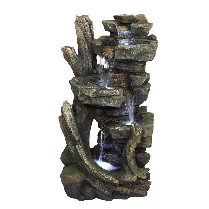 Alpine Cascading Stone Tower Fountain with LED Light